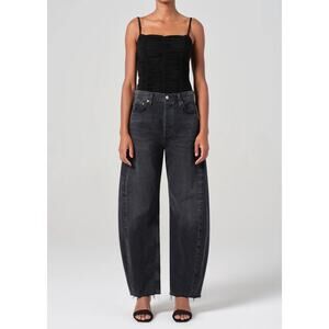 AGOLDE Luna High Rise Pieced Taper Size 26 Possess Washed Black Jeans Raw Hem